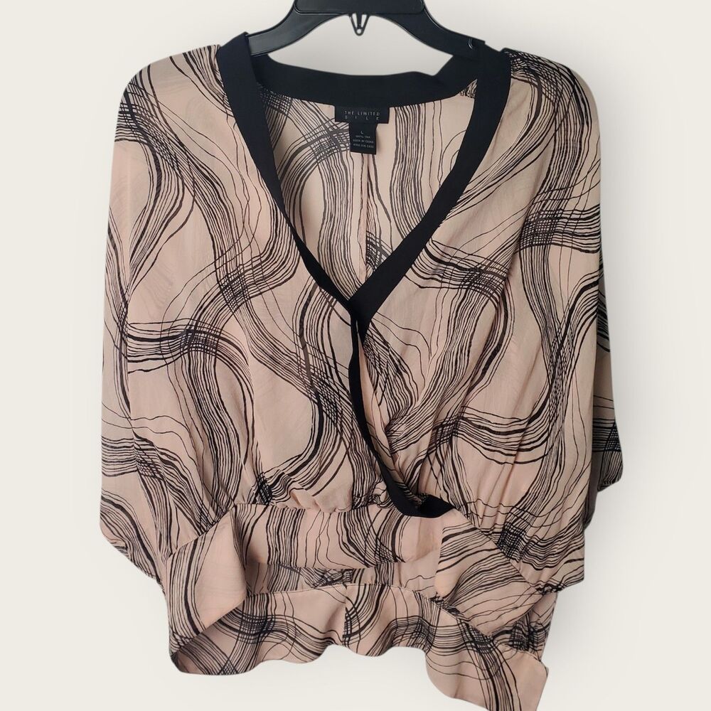 The Limited Pink and Black Silk Batwing Chiffon Surplice Blouse Size Large